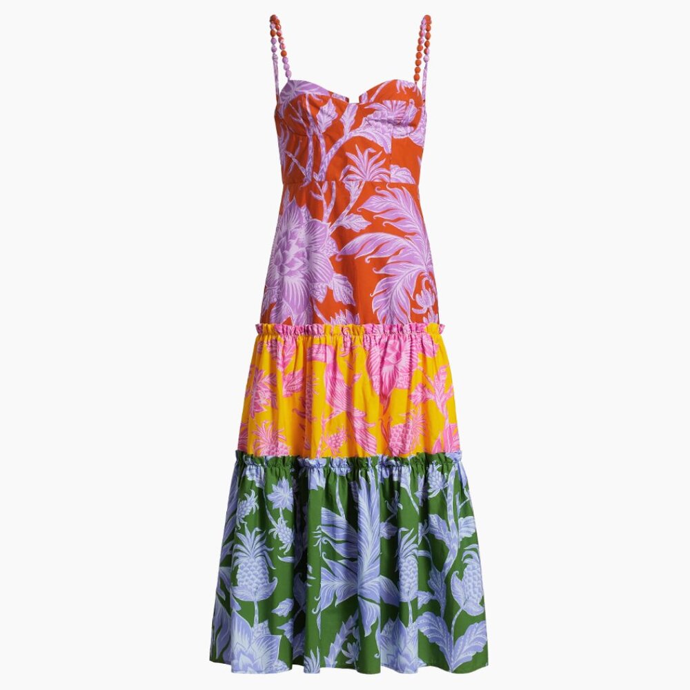 FARM Rio Mixed Tropical Swing Sleeveless Midi Dress - Small - NWT